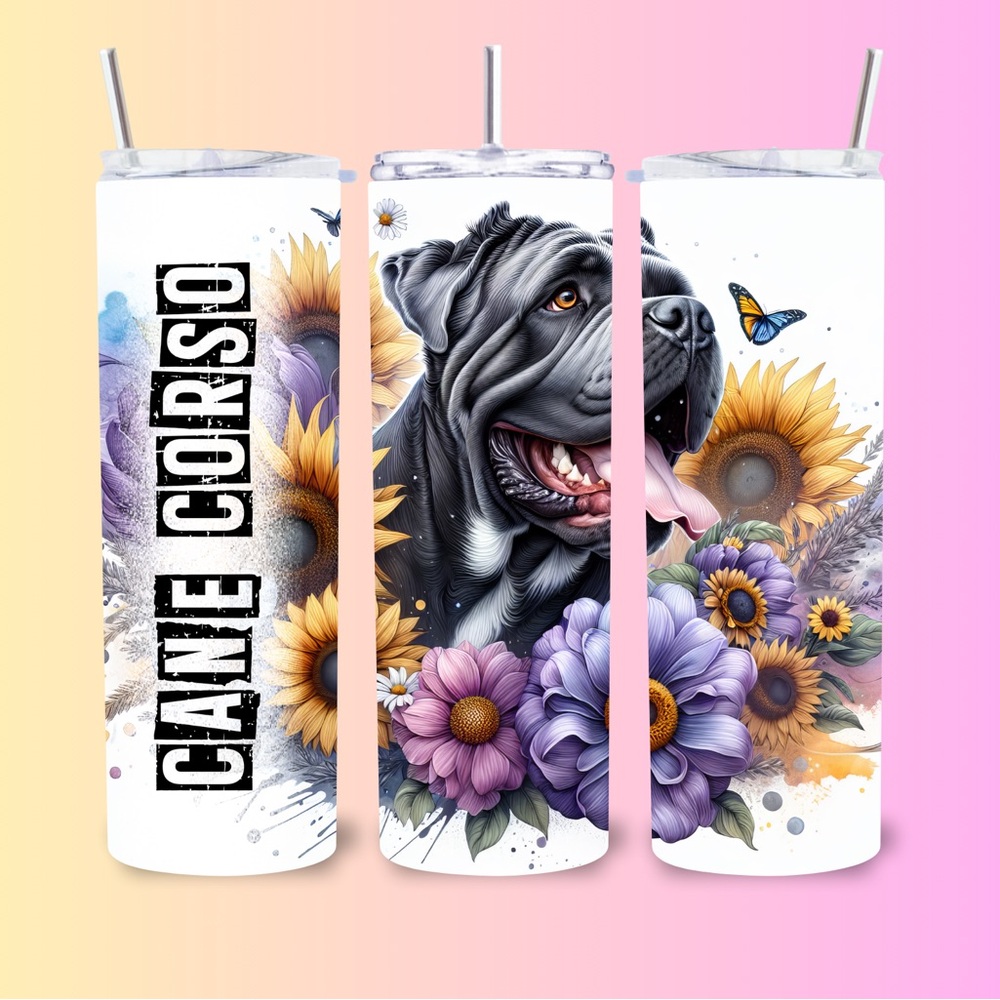 Cane Corso Floral Tumbler with Straw
